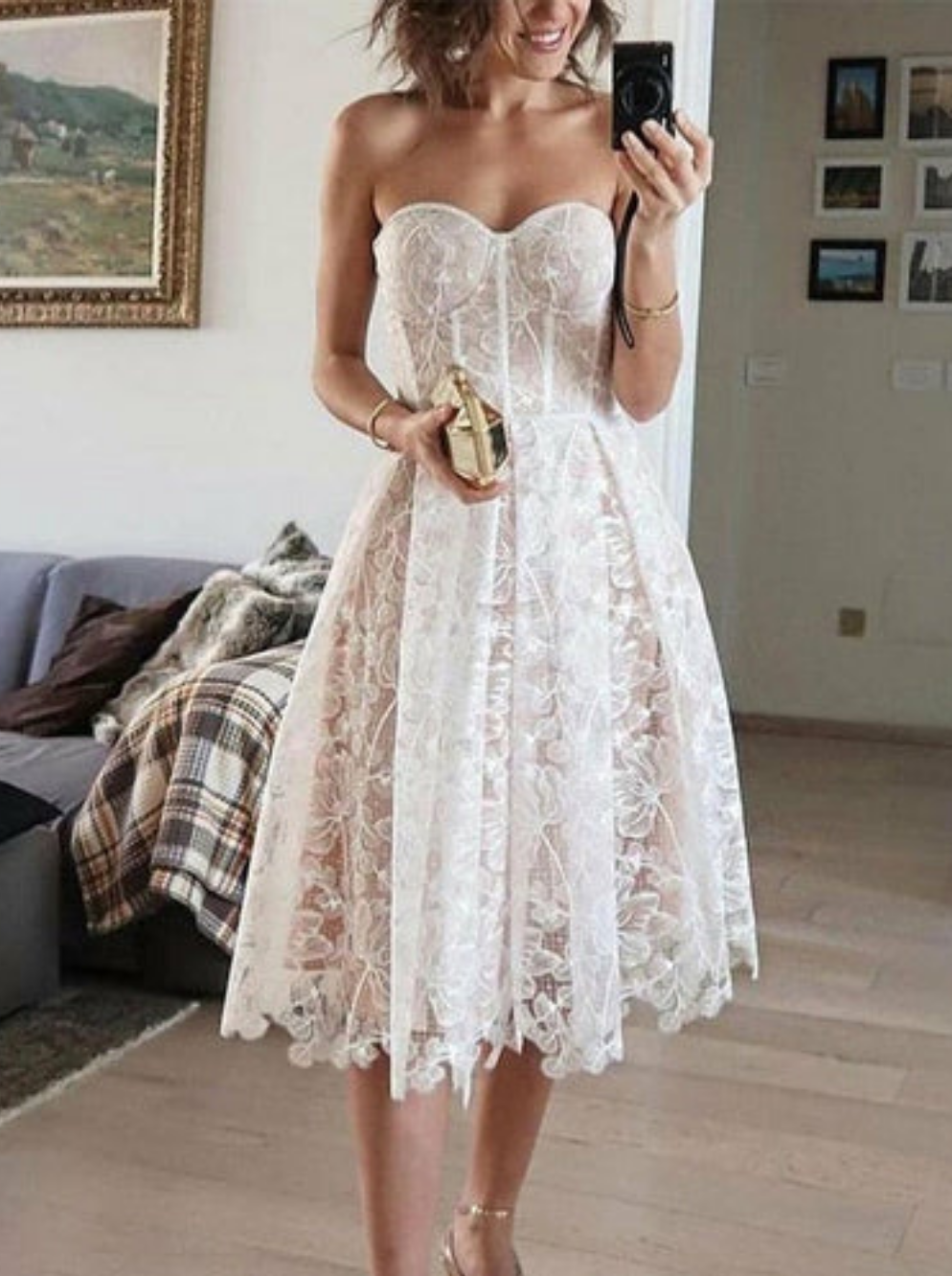 Printed Lace Sexy Strapless Dress